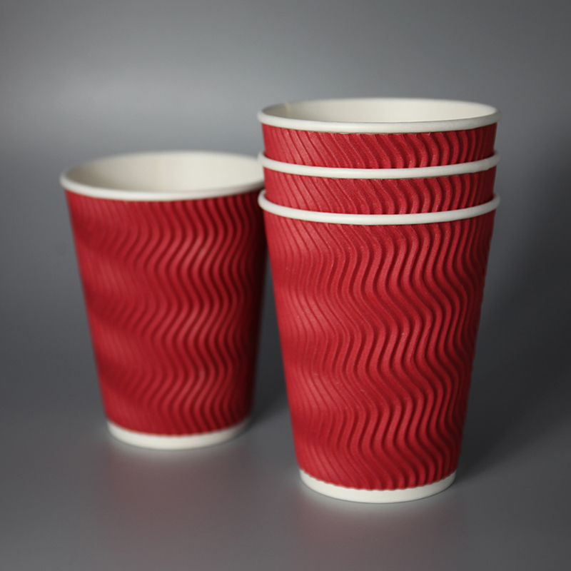 8oz 12oz 16oz Customized Design Paper Cups Disposable Printed Paper Double Wall Ripple Coffee Cups